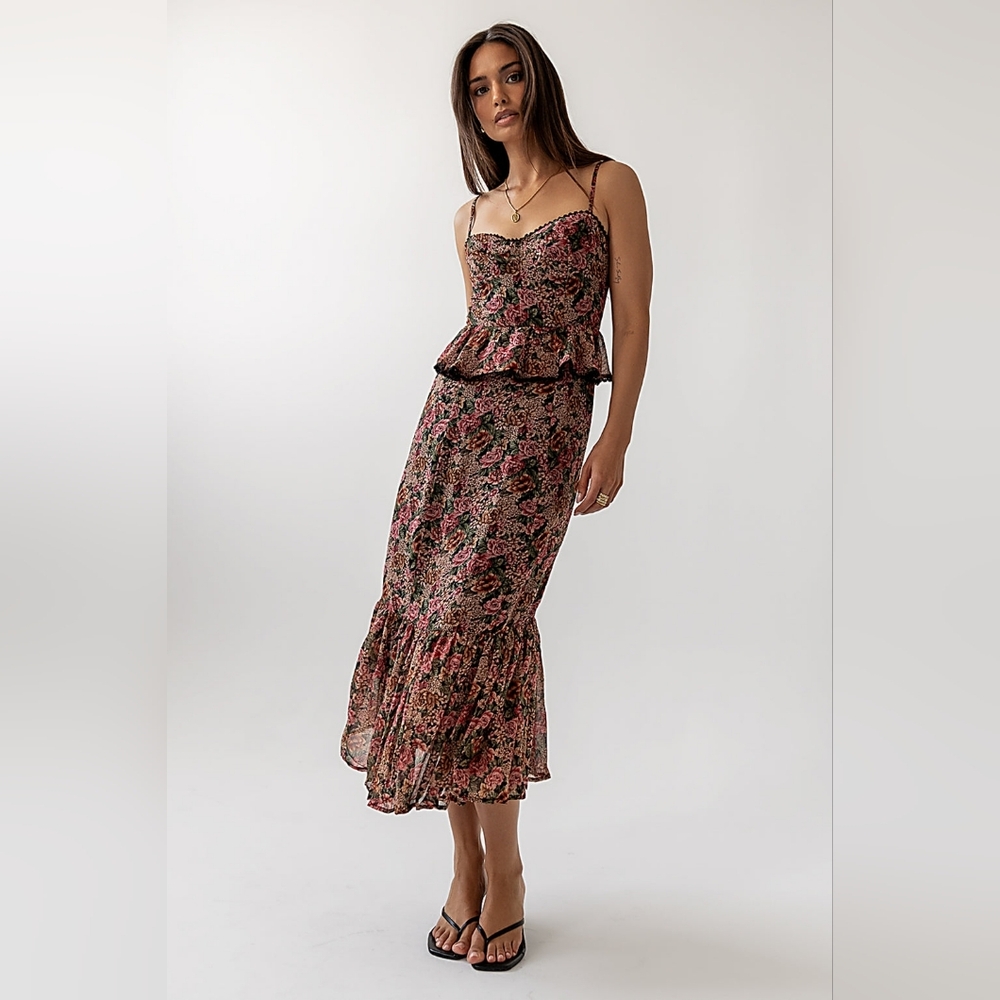 Vici Floral Midi Dress - Black and Pink